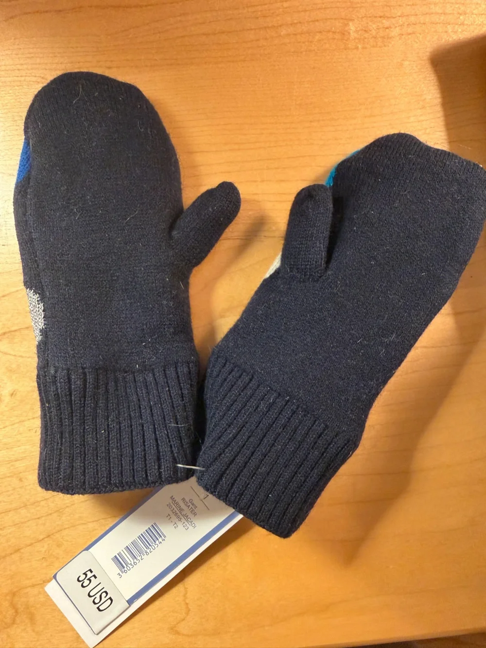 Jacadi Navy Mittens with Blue and White Polka Dots